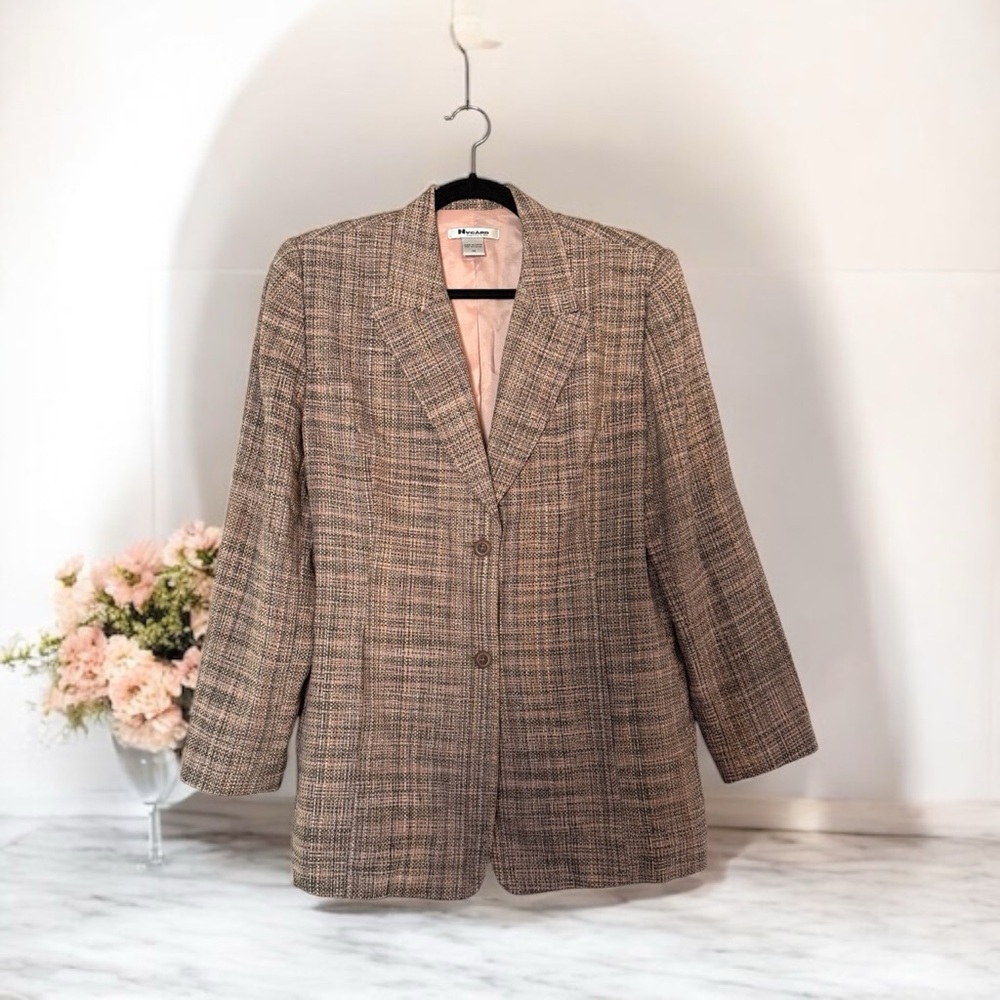 Nygard Collection Brown/Peach Tweed Silk/Rayon Blazer Jacket